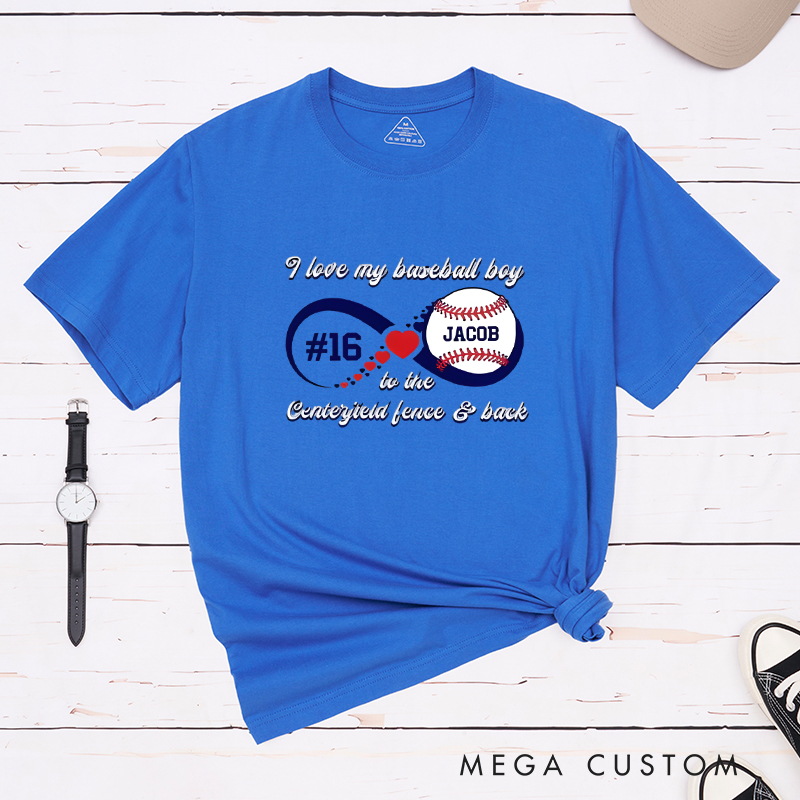 Personalized “I Love My Baseball Boy” T-Shirt with Custom Name and Number  