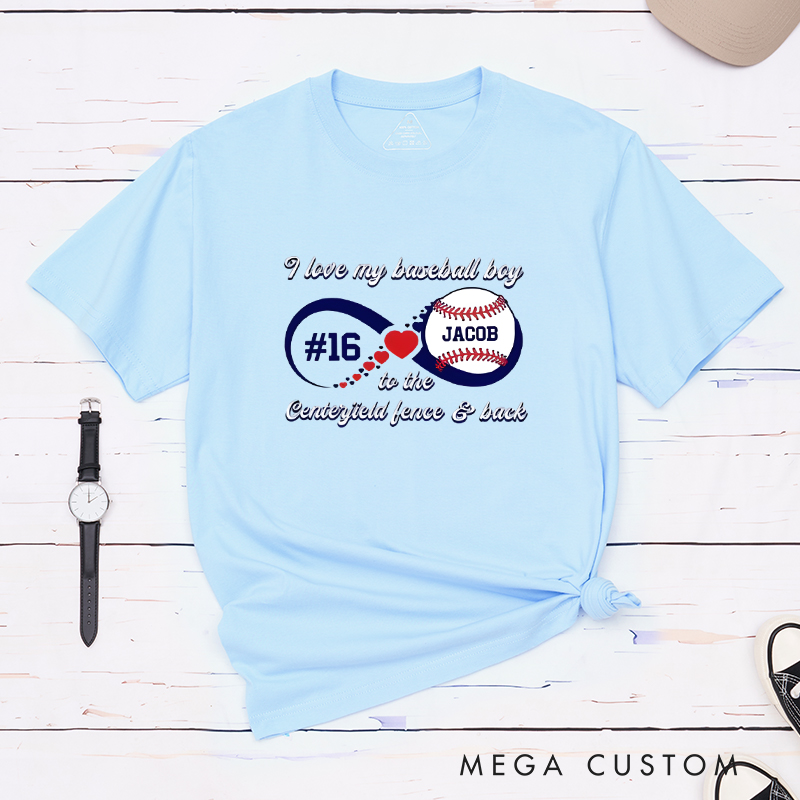 Personalized “I Love My Baseball Boy” T-Shirt with Custom Name and Number  