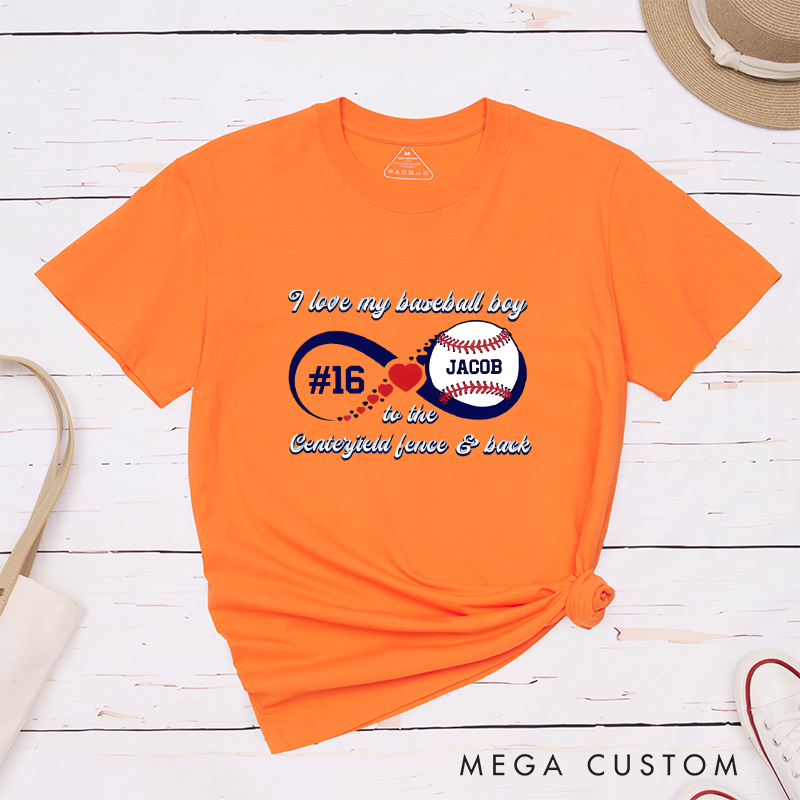 Personalized “I Love My Baseball Boy” T-Shirt with Custom Name and Number  