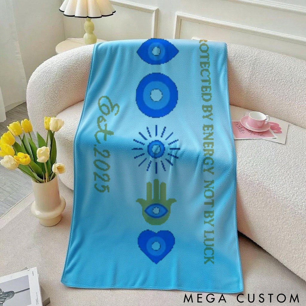 Personalized Evil Eye Beach Towel with Energy Symbol Design Perfect Gift for Yoga Lover, Travel and Outdoor Adventures