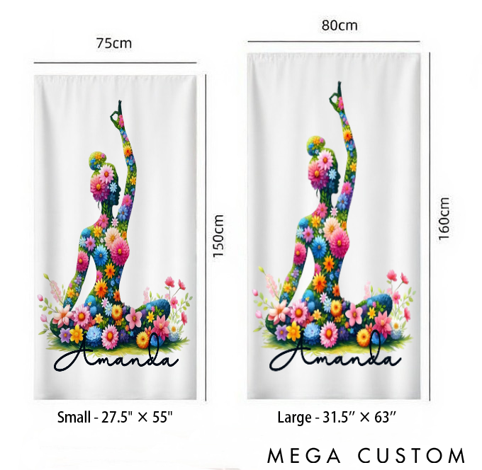 Personalized Floral Yoga Superpower Towel with Vibrant Flower Pose Design Perfect Gift for Yoga Lover