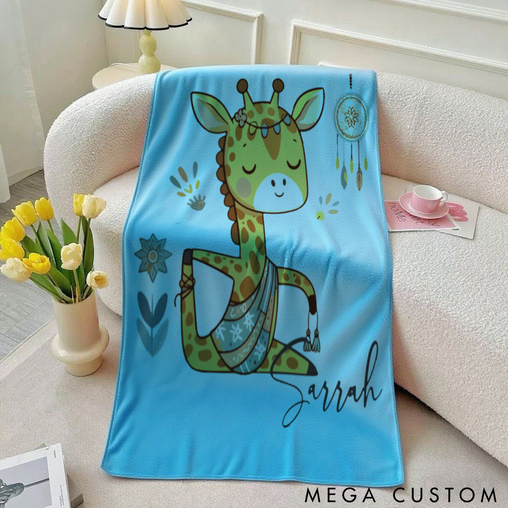 Personalized Giraffe Yoga Superpower Towel with Adorable Yoga Pose Design Perfect Gift for Yoga Lover and Pet Lover