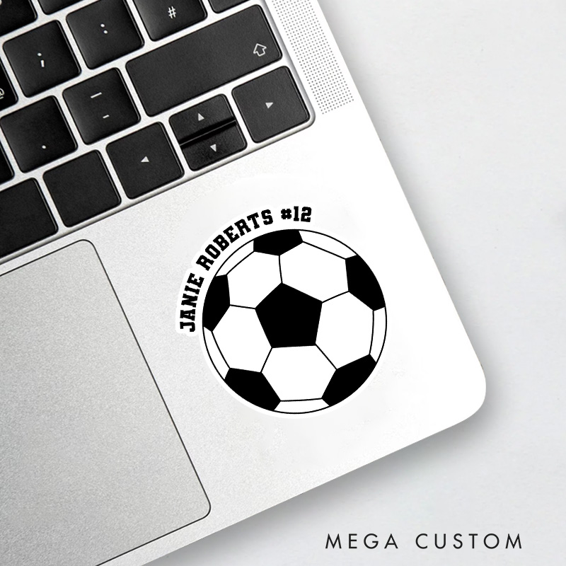 Personalized Soccer Ball Sticker with Custom Name and Number Design