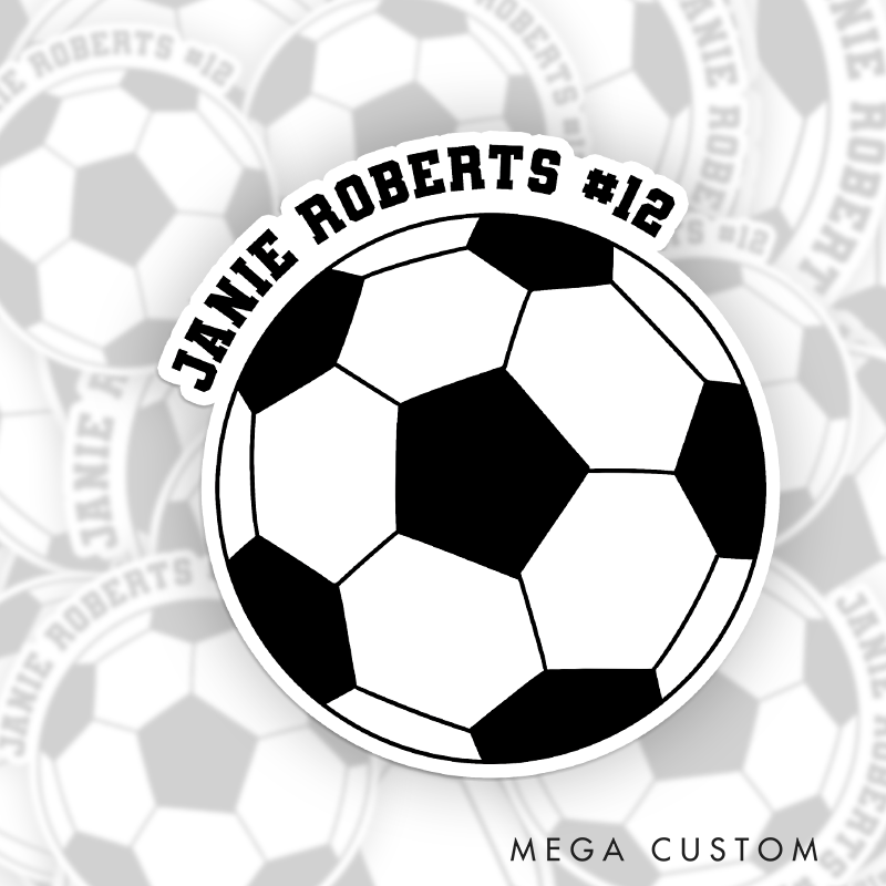 Personalized Soccer Ball Sticker with Custom Name and Number Design