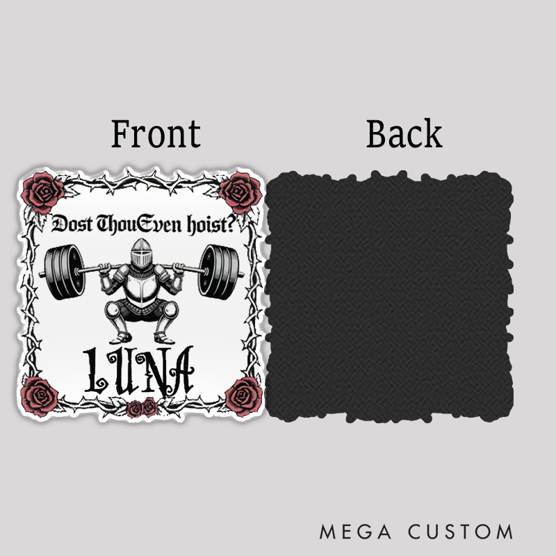 Personalized Fitness Refrigerator Magnet with Dost Thou Even Hoist Knight Squat Design with Roses for Gym Lover