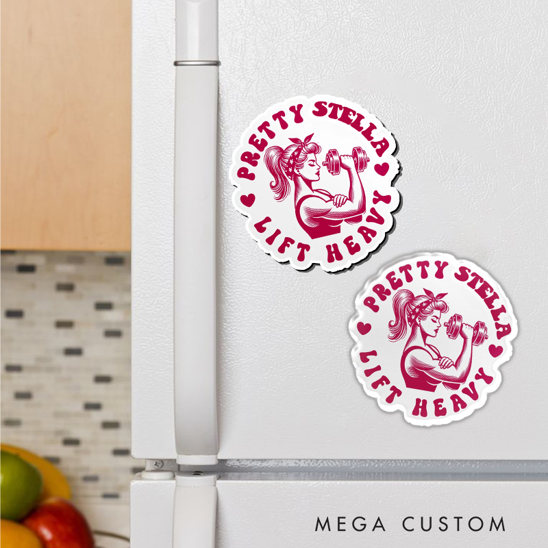 Personalized Fitness Refrigerator Magnet with Pretty Girl Lift Heavy Dumbbell for Gym Lover