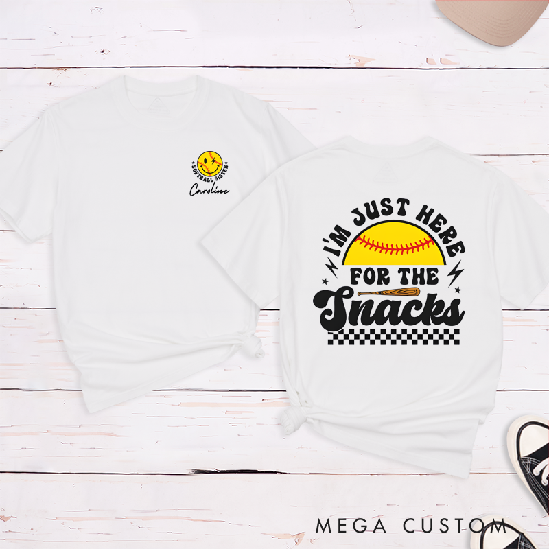 Personalized Softball T-Shirt - "I'm Just Here for the Snacks" with Custom Name