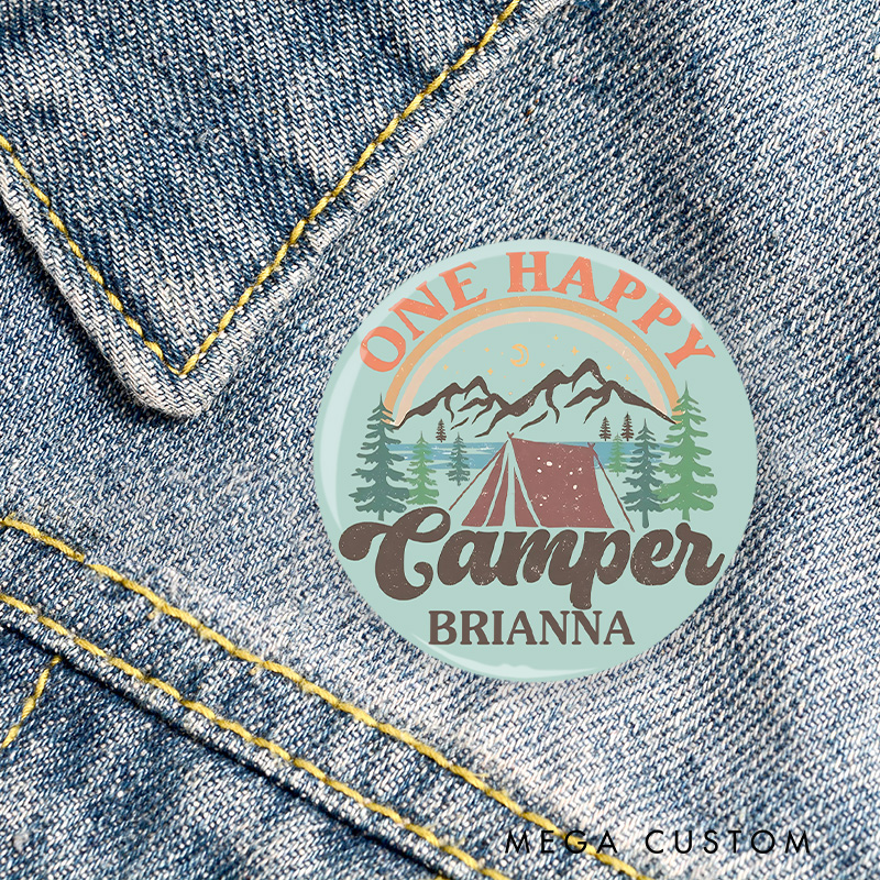 Personalized One Happy Camper Traveler Pin Outdoor Adventure Pin Badge Gift Nature Camping Hiking Lovers Gift