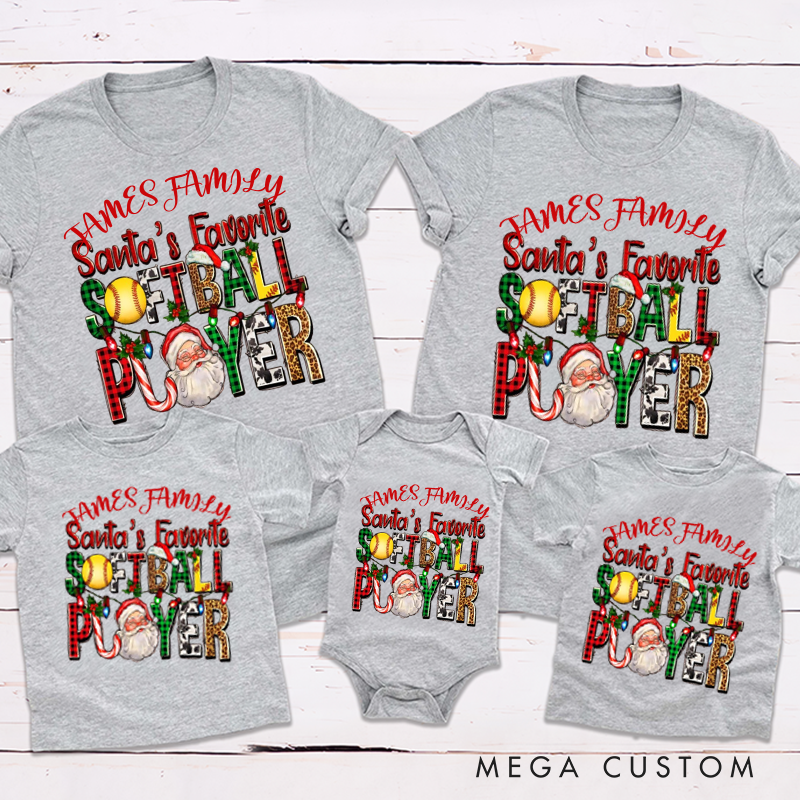 Personalized Santa's Favorite Softball Player Matching Outfit Christmas Gift