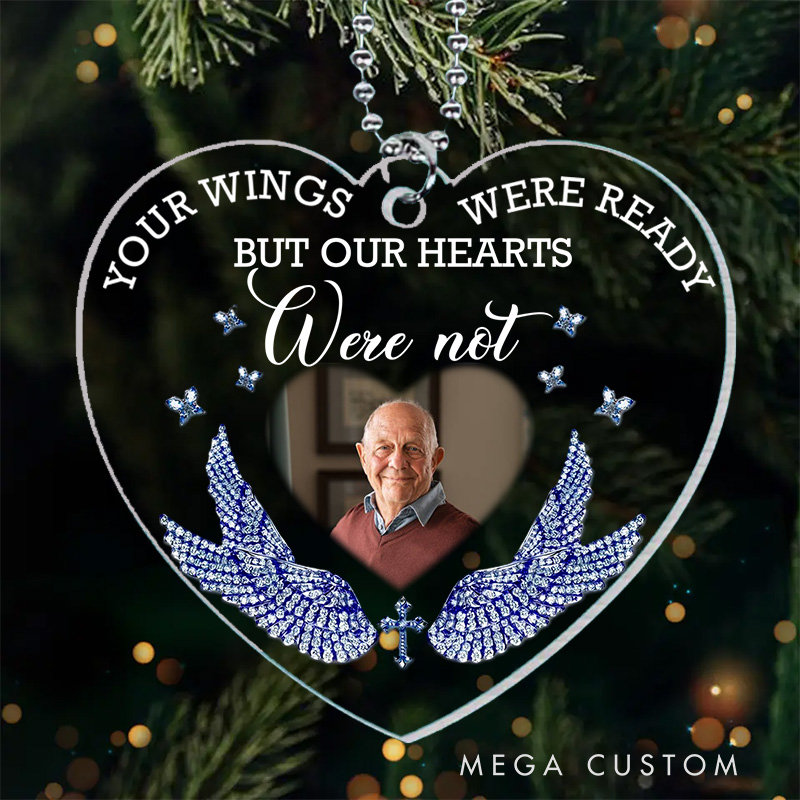[Copy]Personalized Heart Shaped Memorial Ornament With Angel Wings Rose Accents Custom Photo Name Your Wings Were Ready Keepsake