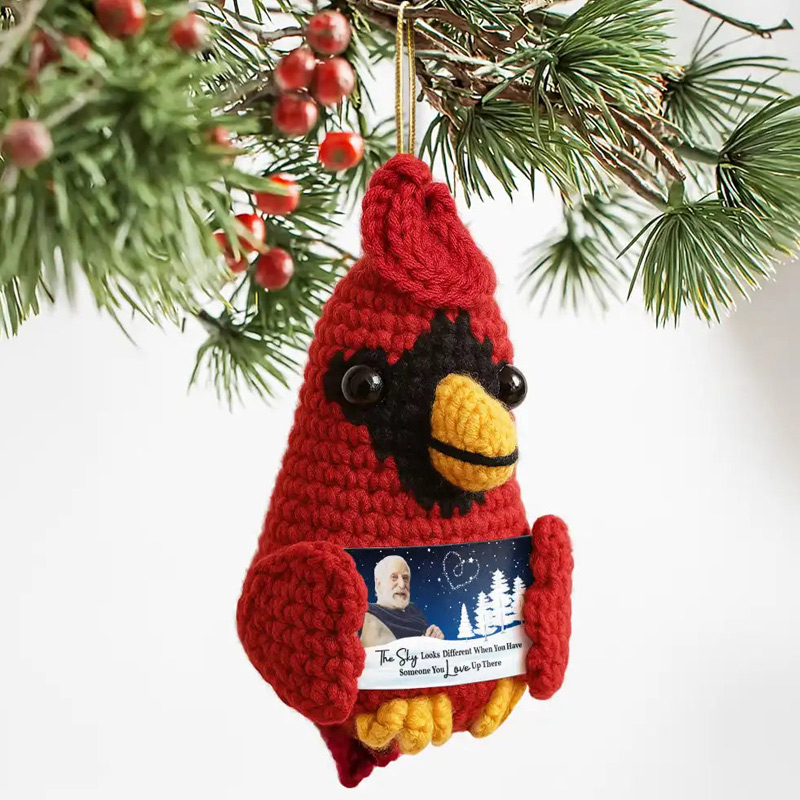 Personalized Photo The Sky Looks Different Memorial Custom Crochet Cardinal Bird Hanging Decoration Remembrance Gifts