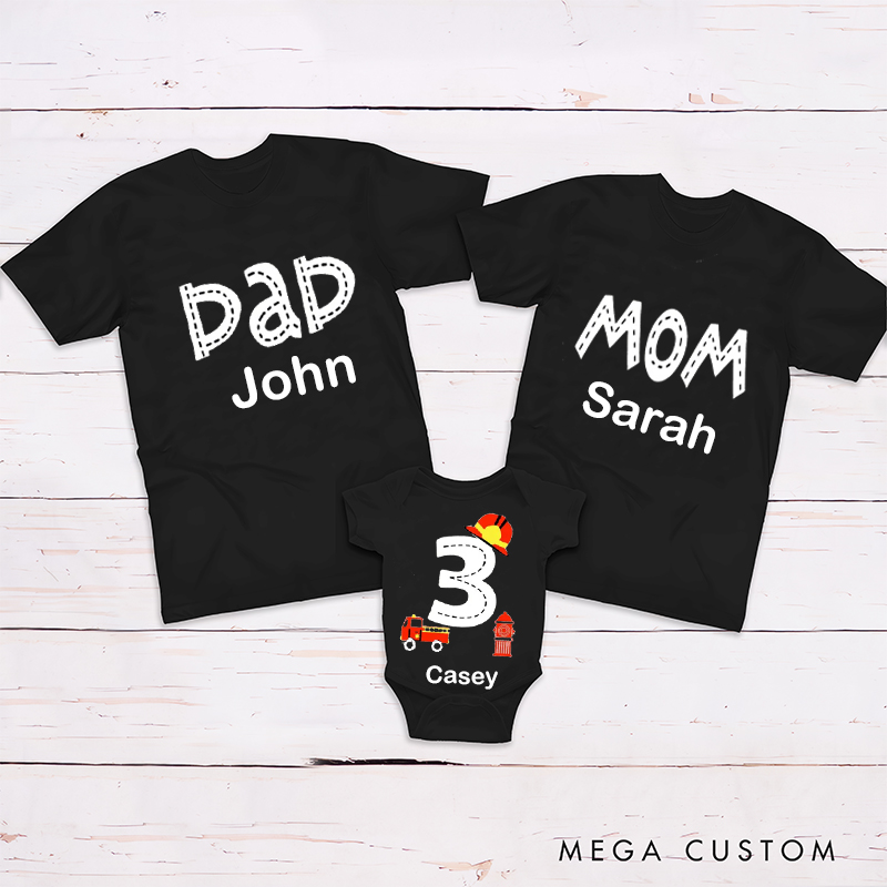 Personalized 3rd Firefighter Birthday Party Fireman Family Matching Outfit