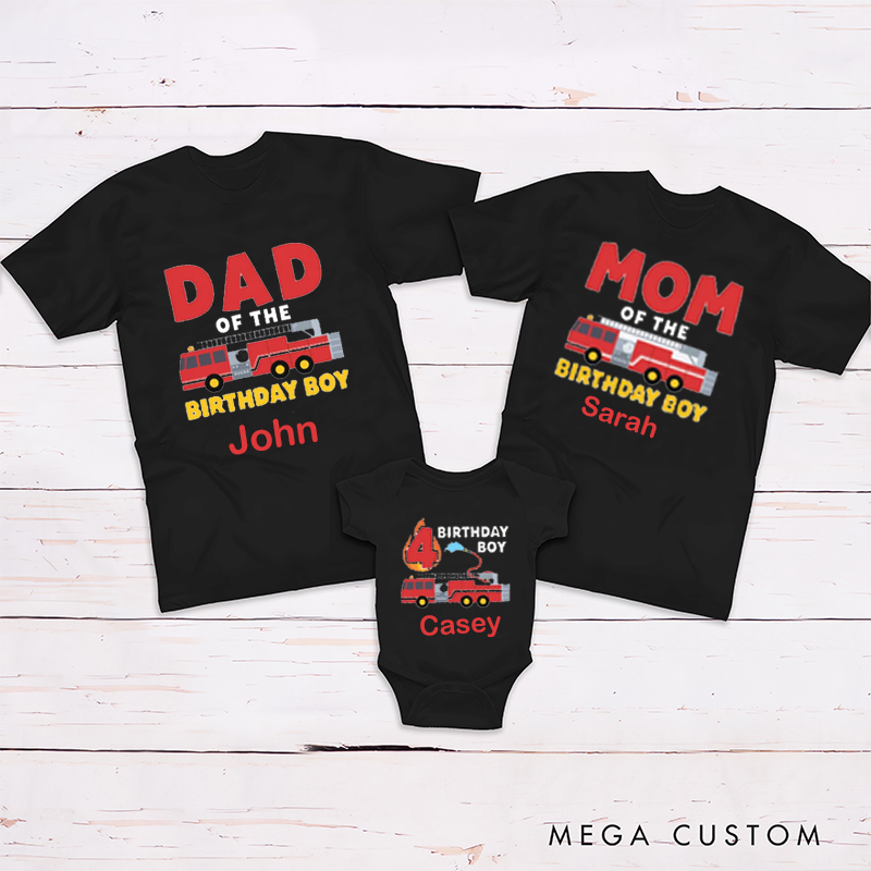 Personalized Fire Truck on Shirt Firefighter Birthday Family Matching Outfit