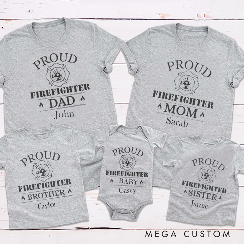 Personalized Proud Firefighter Helmet on Shirt Family Matching Outfit