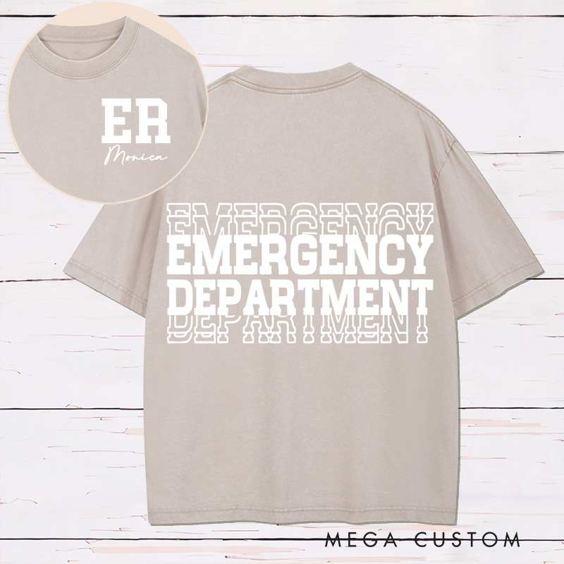 Personalized Two Sides Printed Washed T-Shirt Customized Emergency Department Bold Minimalist Design Washed T-Shirt 