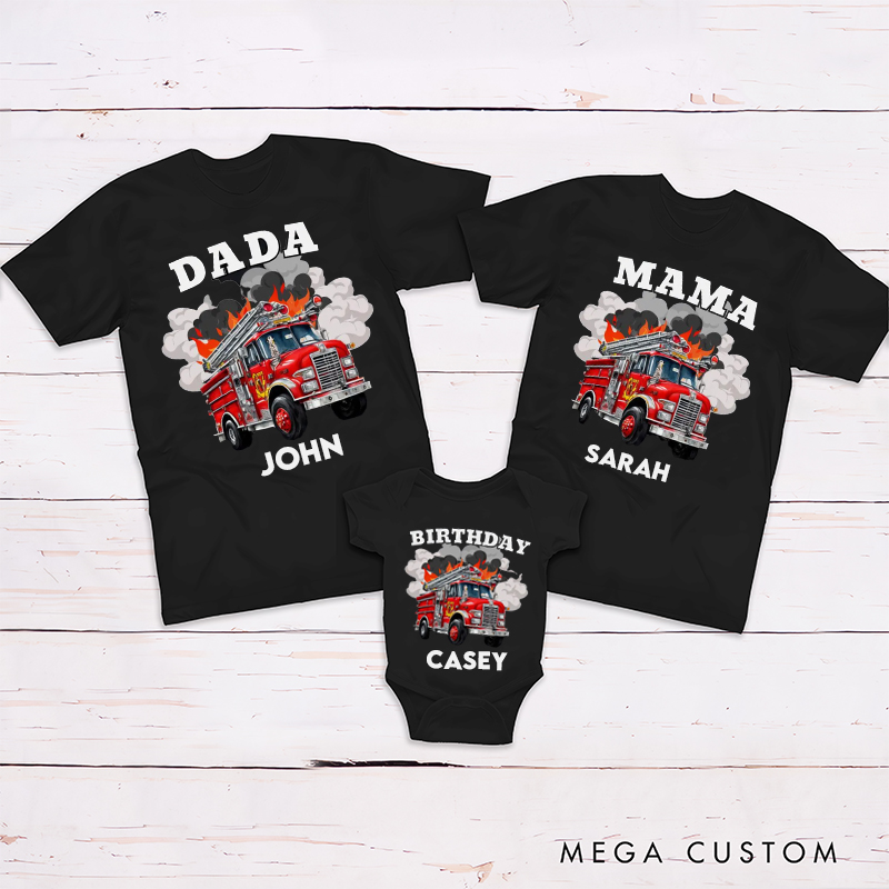 Personalized  Firetruck on Shirt Firefighter Party Family Matching Outfit