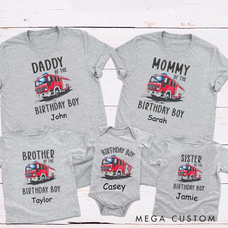 Personalized Unique Fire Truck Theme Birthday Party Family Matching Outfit