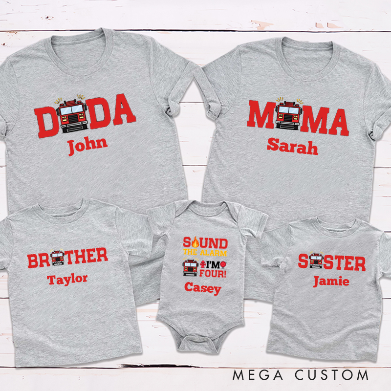 Personalized Special Fire Truck Theme Sound the Alarm Birthday Party Family Matching Outfit