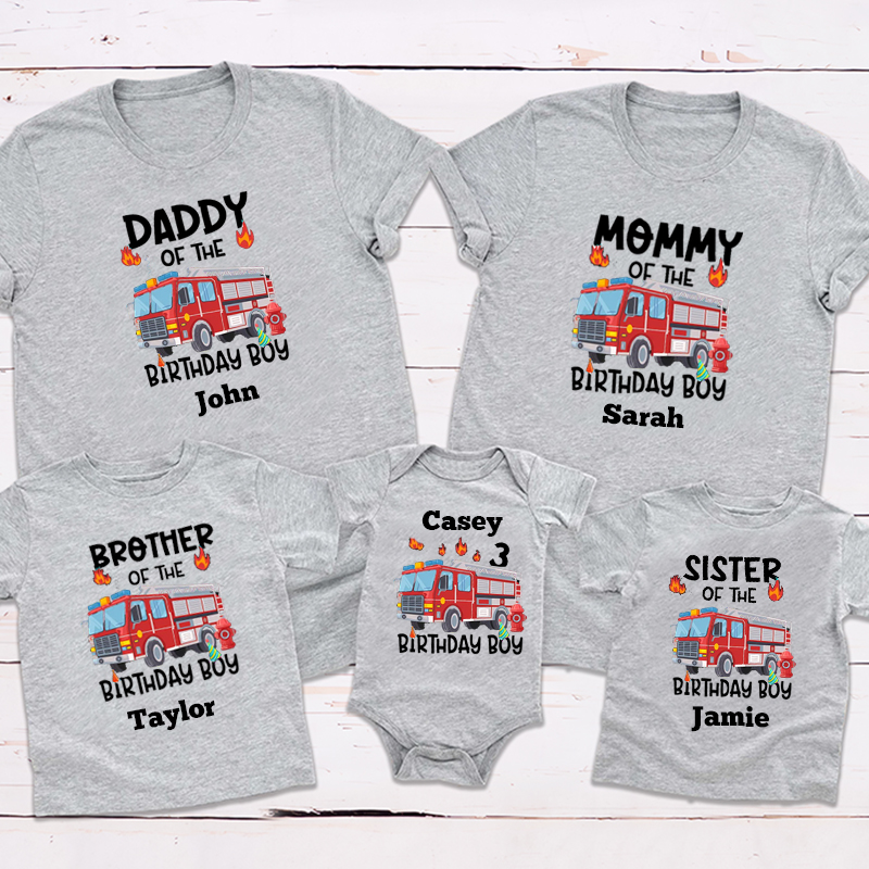 Personalized Fire Truck on Tee Theme Birthday Party Family Matching Outfit