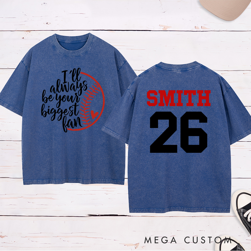 Personalized Baseball Fan Washed T-Shirt with Heartfelt Quote and Custom Name and Number