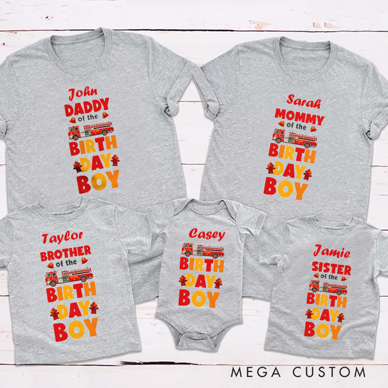 Personalized Fireman Birthday Tee Fire Truck on Shirt Family Matching Outfit