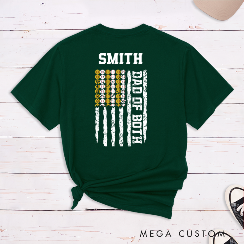 Personalized Dad of Both T-Shirt with Custom Name and Dual Sports Design Perfect Gift for Proud Softball and Baseball Dads