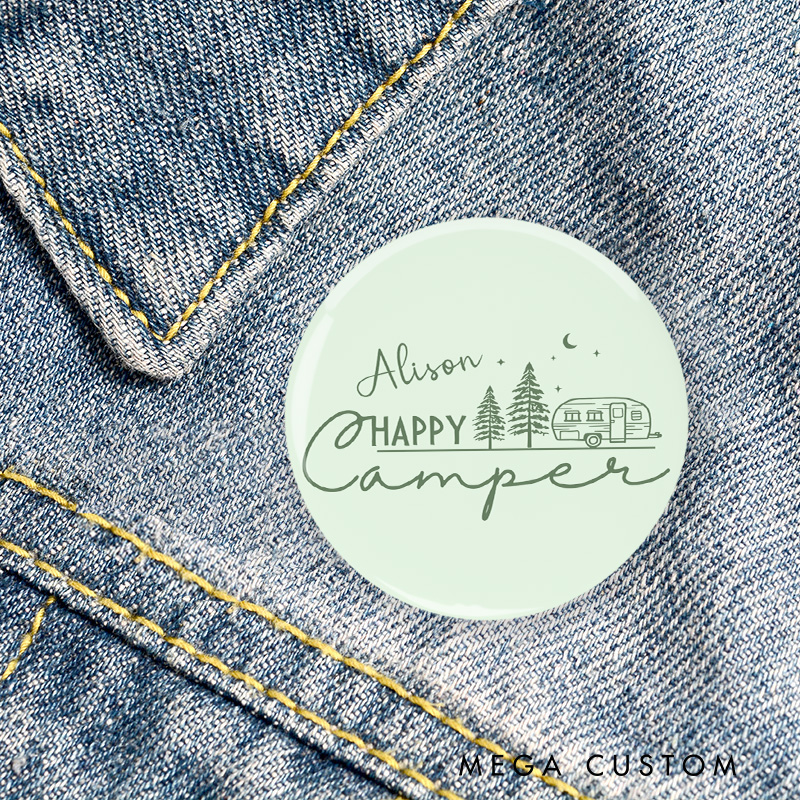 Personalized Happy Camper Pin Camping Hiking Lovers Pin Badge Gift Nature Outdoor Adventure Lovers Gift