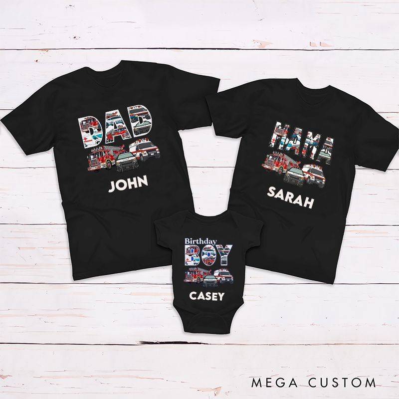 Personalized Firetruck Police Car on Tee Special Gift Family Matching Outfit
