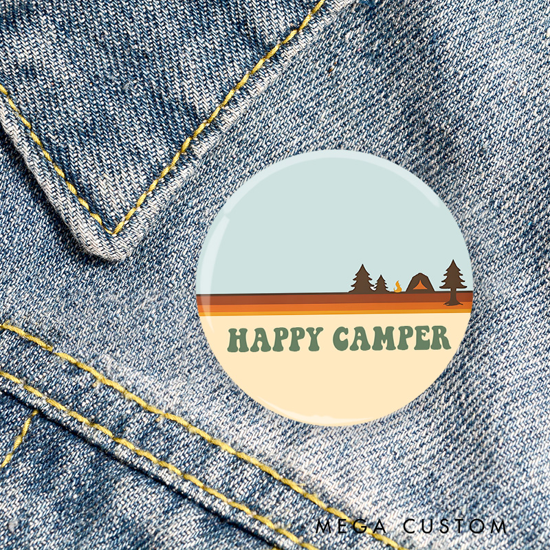 Personalized Happy Camper Pin Nature and Camping Life Lovers Pin Badge Gift Outdoor Lovers Gift
