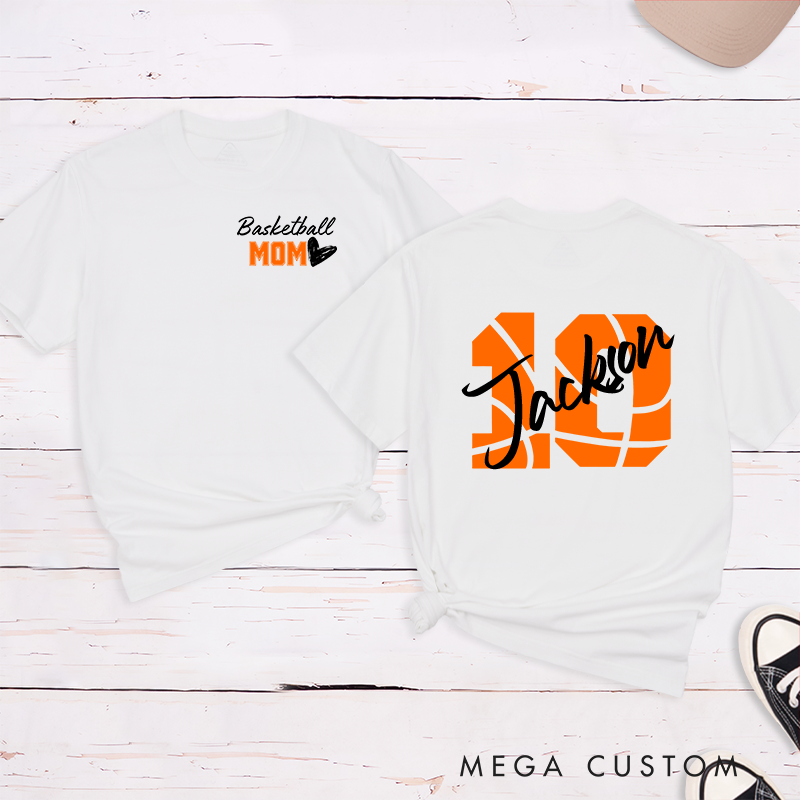 Personalized Basketball Mom T-Shirt with Custom Name and Player Number Unique and Stylish Gift for Proud Sports Moms