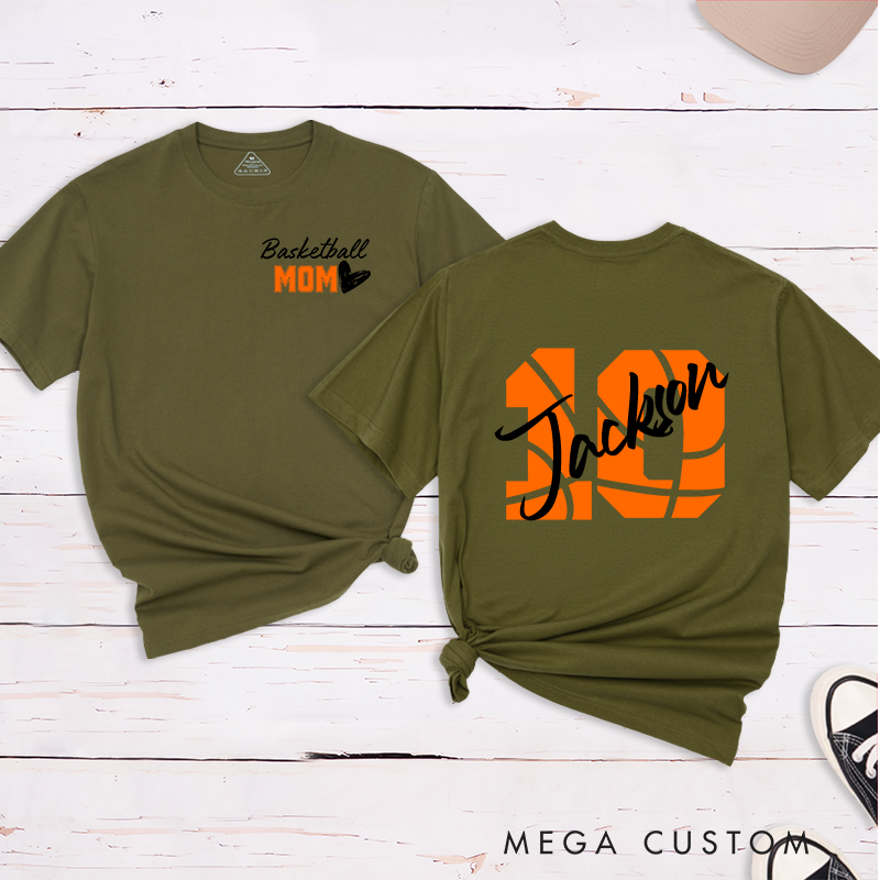 Personalized Basketball Mom T-Shirt with Custom Name and Player Number Unique and Stylish Gift for Proud Sports Moms
