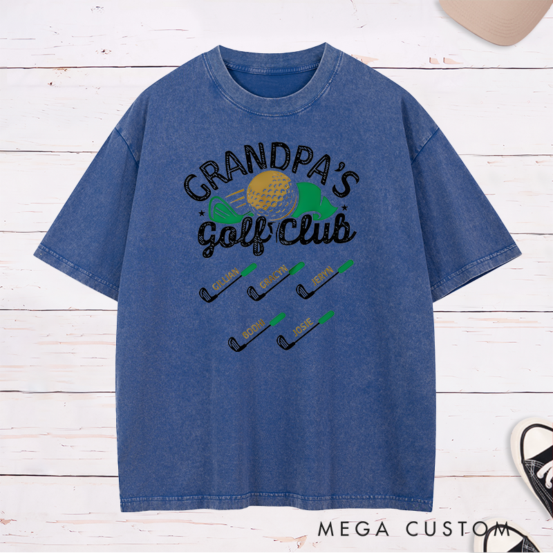 Personalized Golf Club Washed T-Shirt Add Your Kids’ Names Perfect Gift for Golf Enthusiast Parents