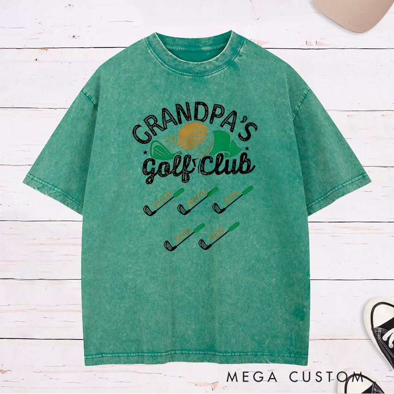Personalized Golf Club Washed T-Shirt Add Your Kids’ Names Perfect Gift for Golf Enthusiast Parents