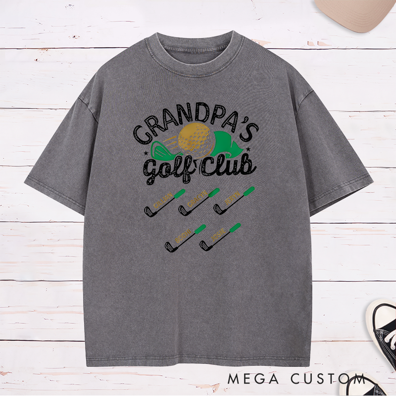 Personalized Golf Club Washed T-Shirt Add Your Kids’ Names Perfect Gift for Golf Enthusiast Parents
