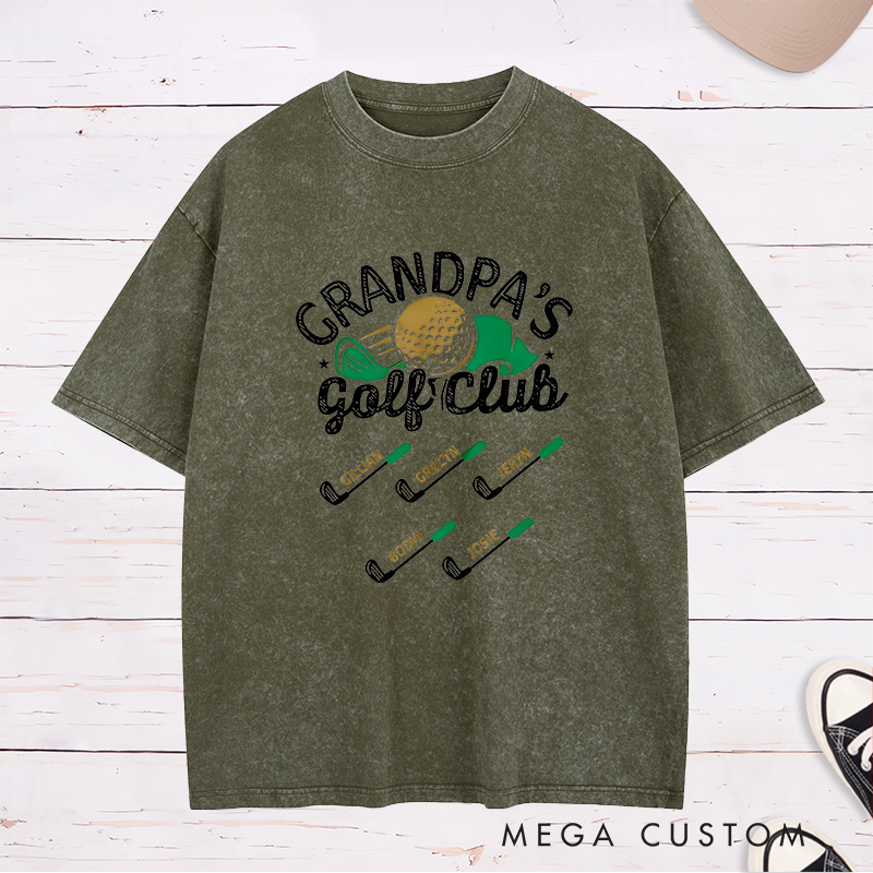 Personalized Golf Club Washed T-Shirt Add Your Kids’ Names Perfect Gift for Golf Enthusiast Parents