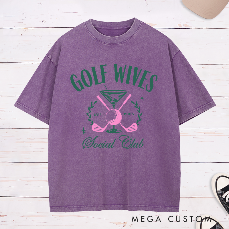 Personalized Golf wives Washed T-Shirt with Custom Year Unique Gift for Golf Lovers Anniversary or Birthday Shirt for Wife