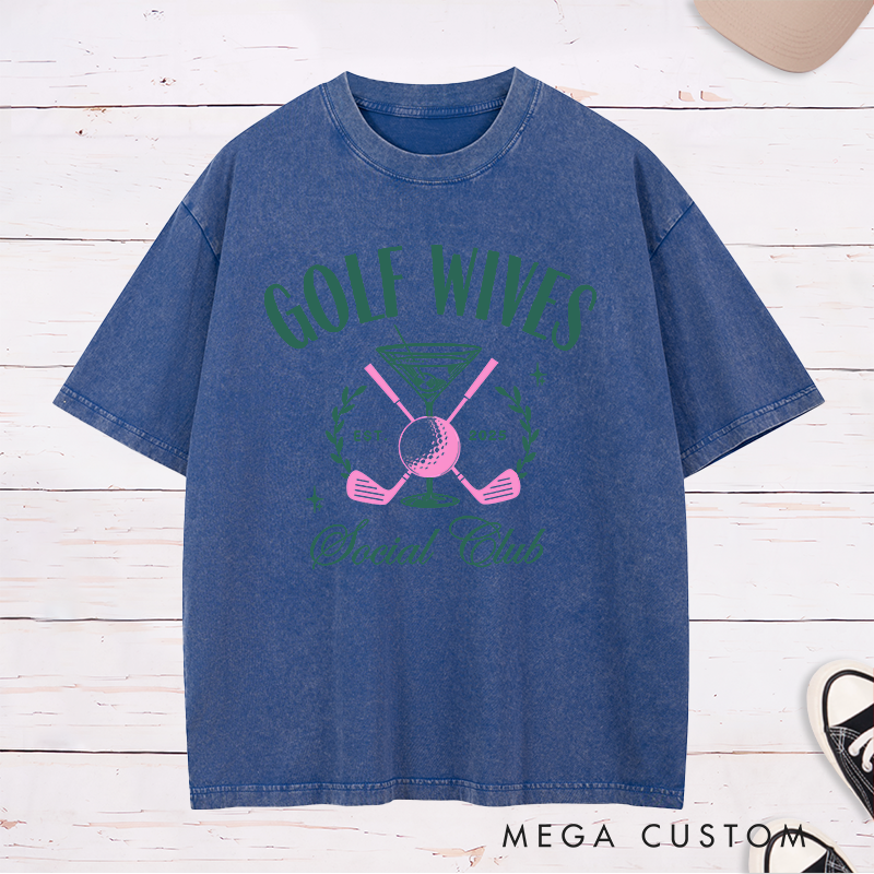 Personalized Golf wives Washed T-Shirt with Custom Year Unique Gift for Golf Lovers Anniversary or Birthday Shirt for Wife