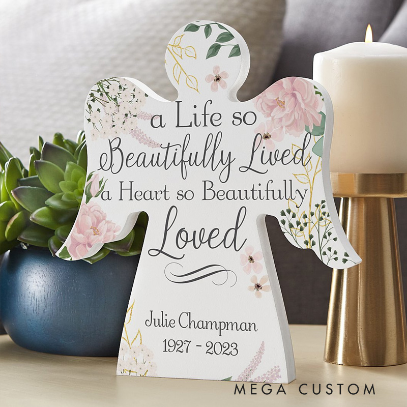 Personalized Memorial Ornament A Beautiful Life Memorial Wood Angel Christmas Gift Custom Angel Ornament Sympathy Gift