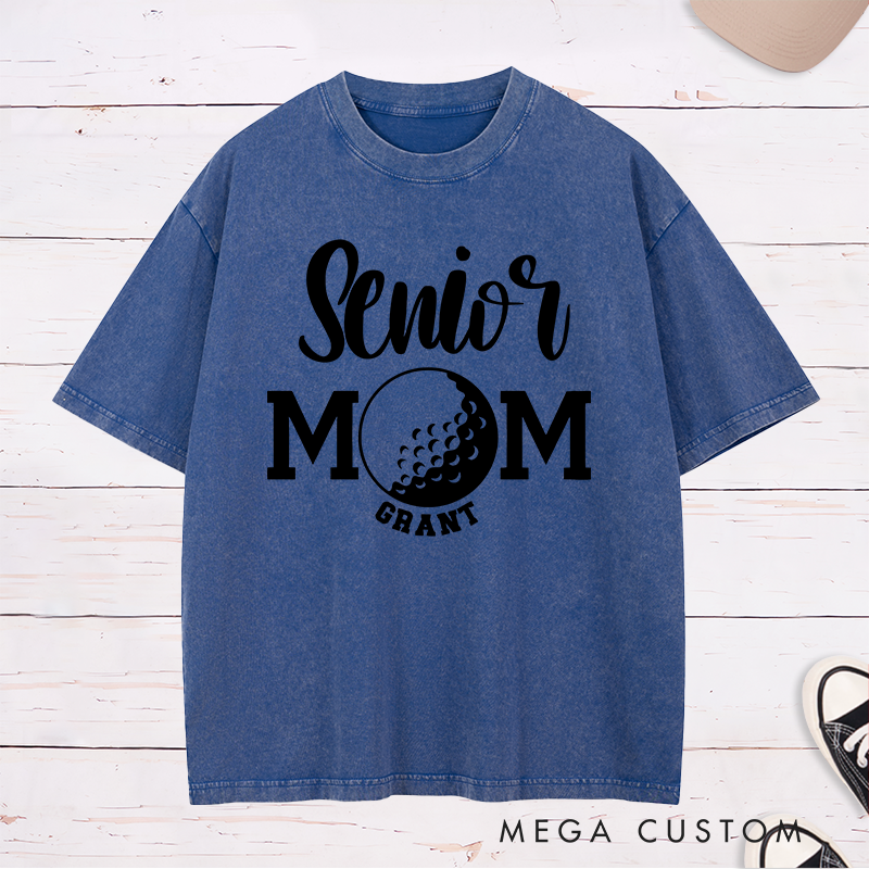 Personalized Golf Mom Washed T-Shirt Custom Name Gift for Mothers Women Golfers
