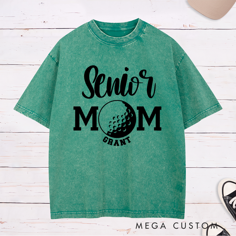 Personalized Golf Mom Washed T-Shirt Custom Name Gift for Mothers Women Golfers