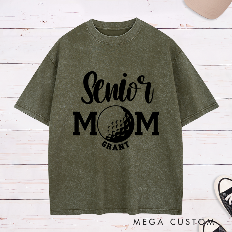 Personalized Golf Mom Washed T-Shirt Custom Name Gift for Mothers Women Golfers