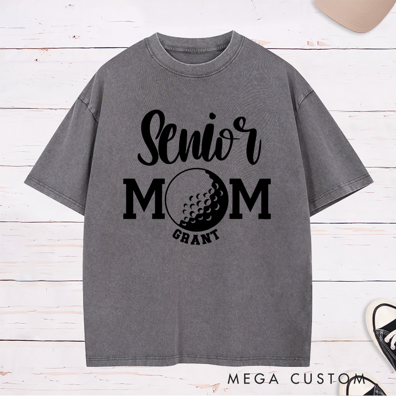 Personalized Golf Mom Washed T-Shirt Custom Name Gift for Mothers Women Golfers