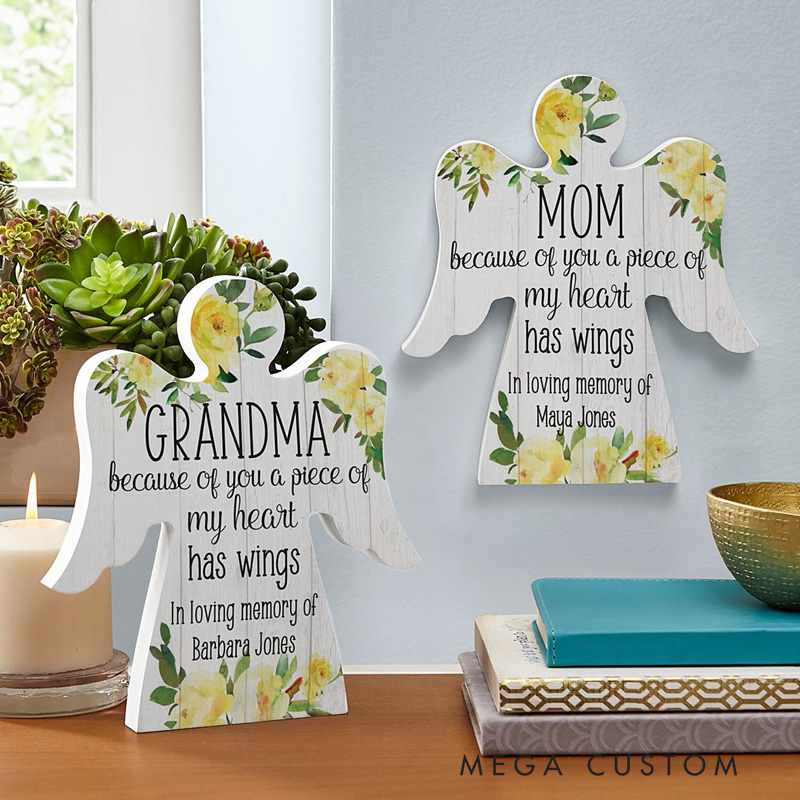 Personalized Angel Shaped Sign Memorial Ornament In Loving Memory Gift Wood Angel Ornament Sympathy Gift