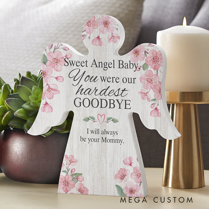 Personalized Angel Shaped Sign Memorial Ornament The Hardest Goodbye Wood Angel Ornament Sympathy Gift