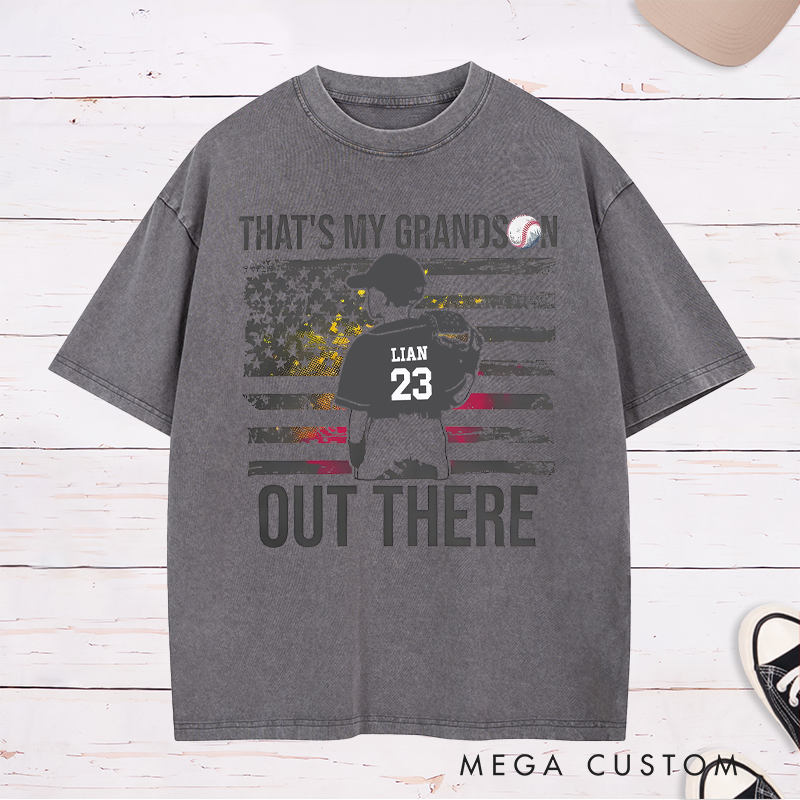 Personalized Baseball Washed T-Shirt with American Flag and Custom Name and Number Design 