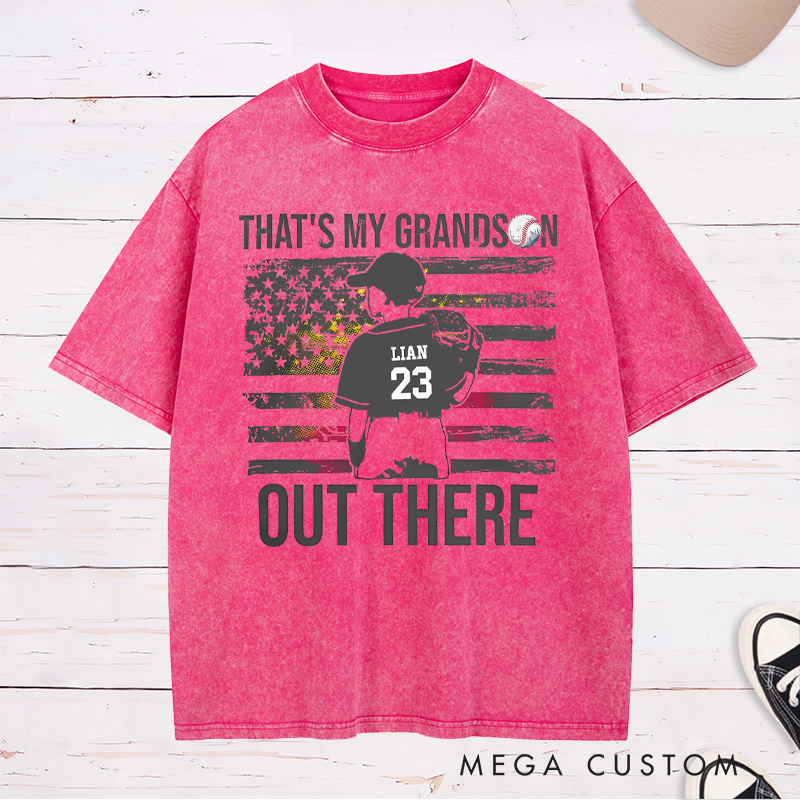 Personalized Baseball Washed T-Shirt with American Flag and Custom Name and Number Design 