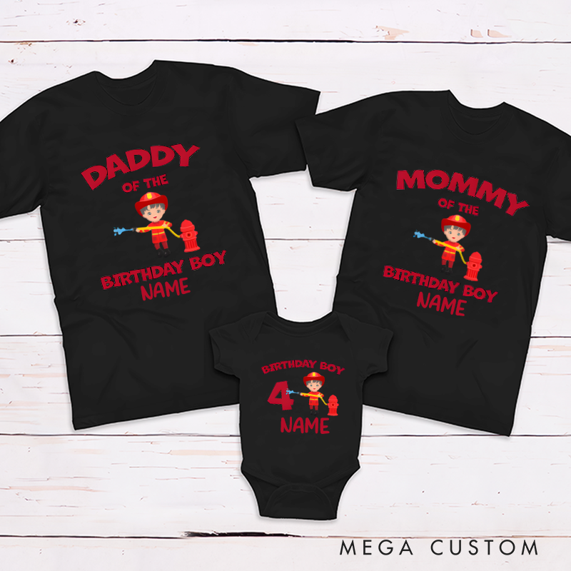 Personalized Fireman Family Birthday Theme Family Matching Outfit