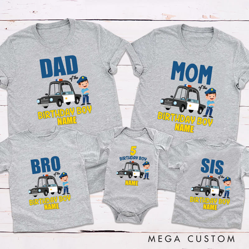 Personalized Police Birthday Boy Custom Age and Name Family Matching Outfit