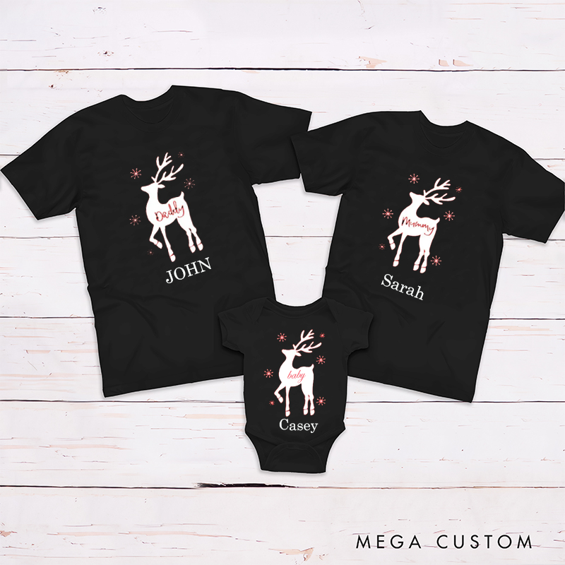 Personalized Festival Christmas Cute Reindeer on Shirt Family Matching Outfit