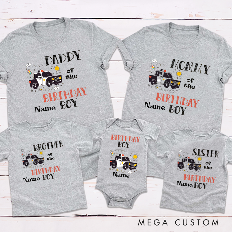 Personalized Police Birthday Boy Custom Age and Name Family Matching Outfit